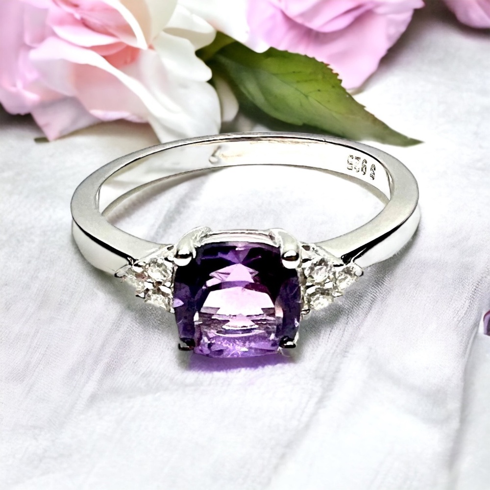 New Natural Amethyst Ring Handcrafted Sterling Silver, February birthstone
